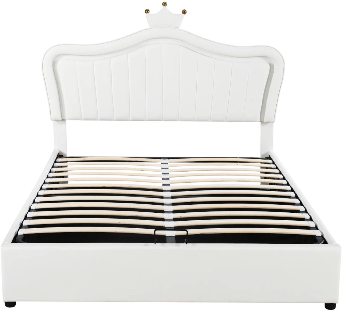 Happiq Prinsessenbed 140x200 cm Wit – Gestoffeerd Kinderbed met LED Verlichting en Kroonhoofdbord