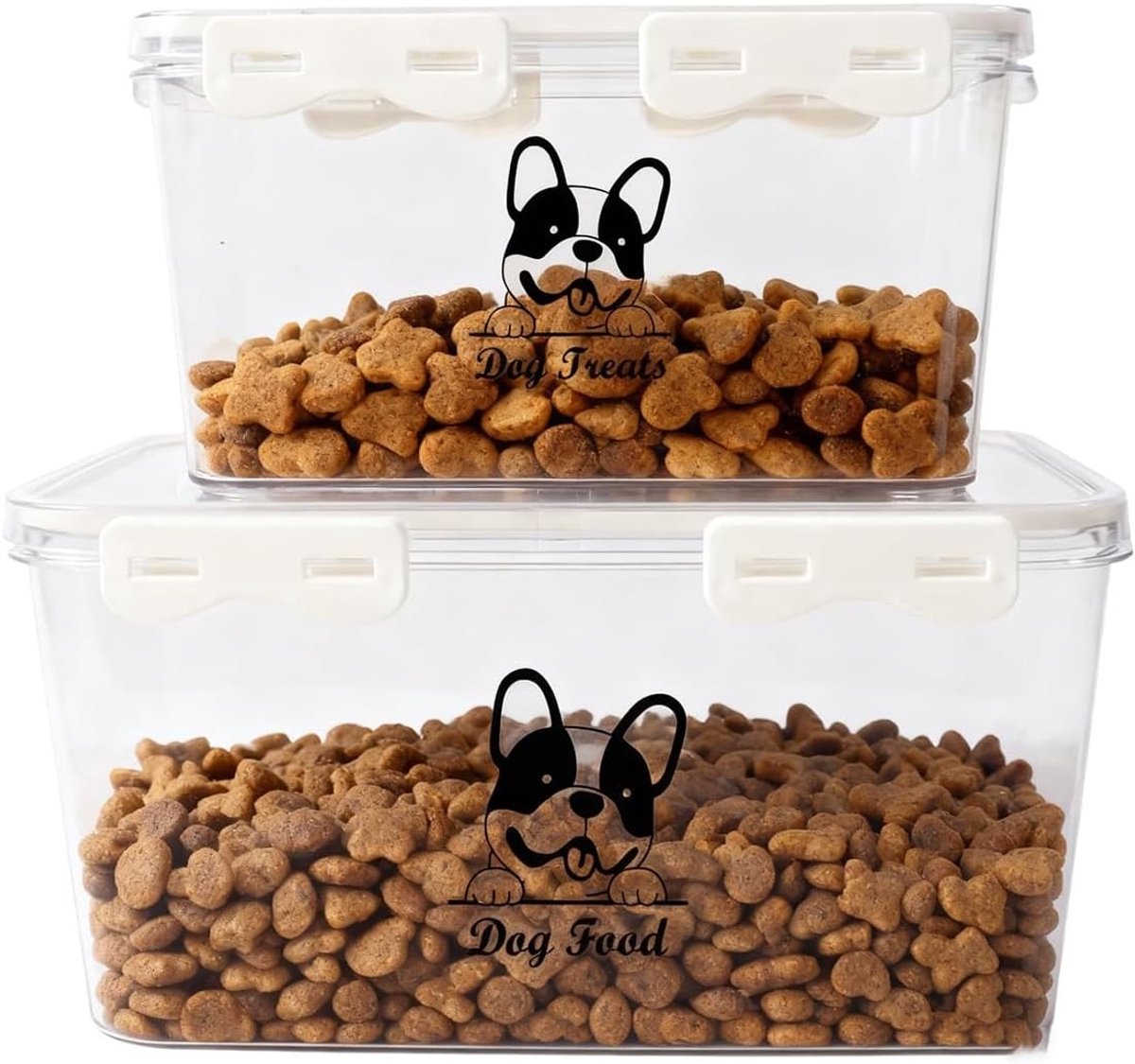 Set van 2 Luchtdichte Opbergdozen voor Hondenvoer, Transparant en Stapelbaar, Geschikt voor 4-5 kg Droogvoer en Snacks, Ideaal voor Thuisgebruik en Organisatie