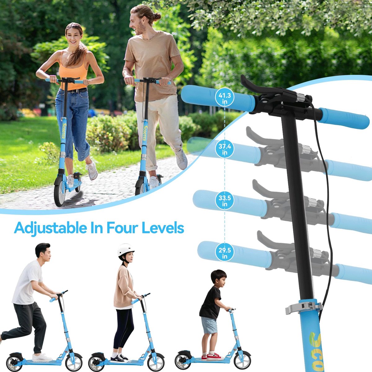 SnelShoppen - Opvouwbare Scooter voor Tieners en Volwassenen met Schijfrem, Dubbele Schokdempers, 200 mm PU-wielen, ABEC-7 Lagers, Antislip Deck in Ro