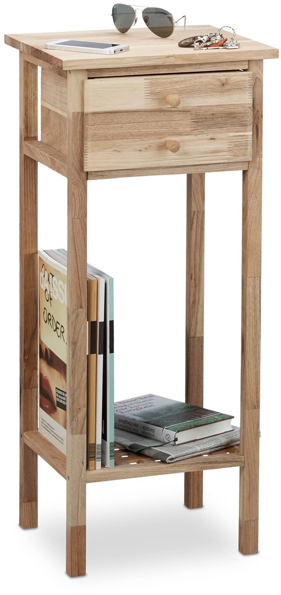 Omgoods - Houten Bijzettafel met Lade en Twee Planken
