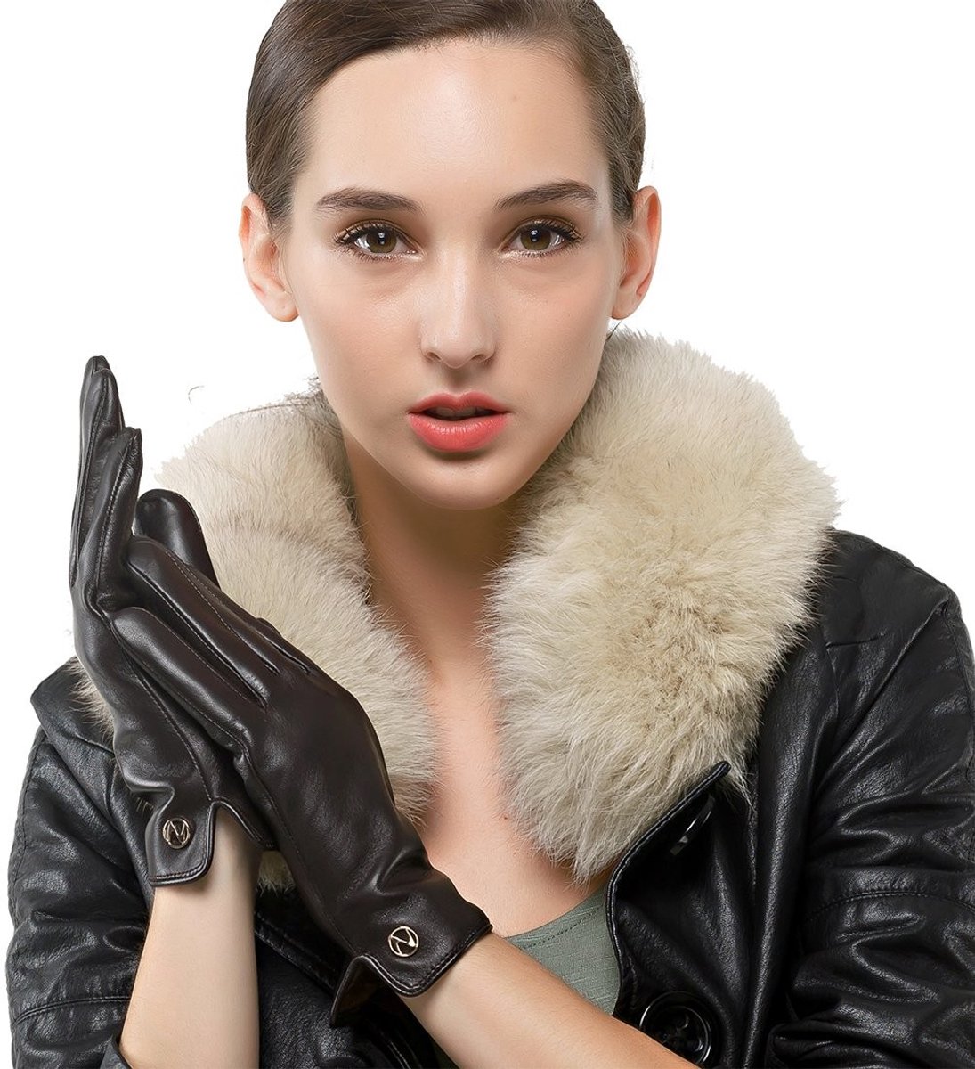 Omgoods - Dames Lamsleren Winterhandschoenen met Fleece Voering, Touchscreen