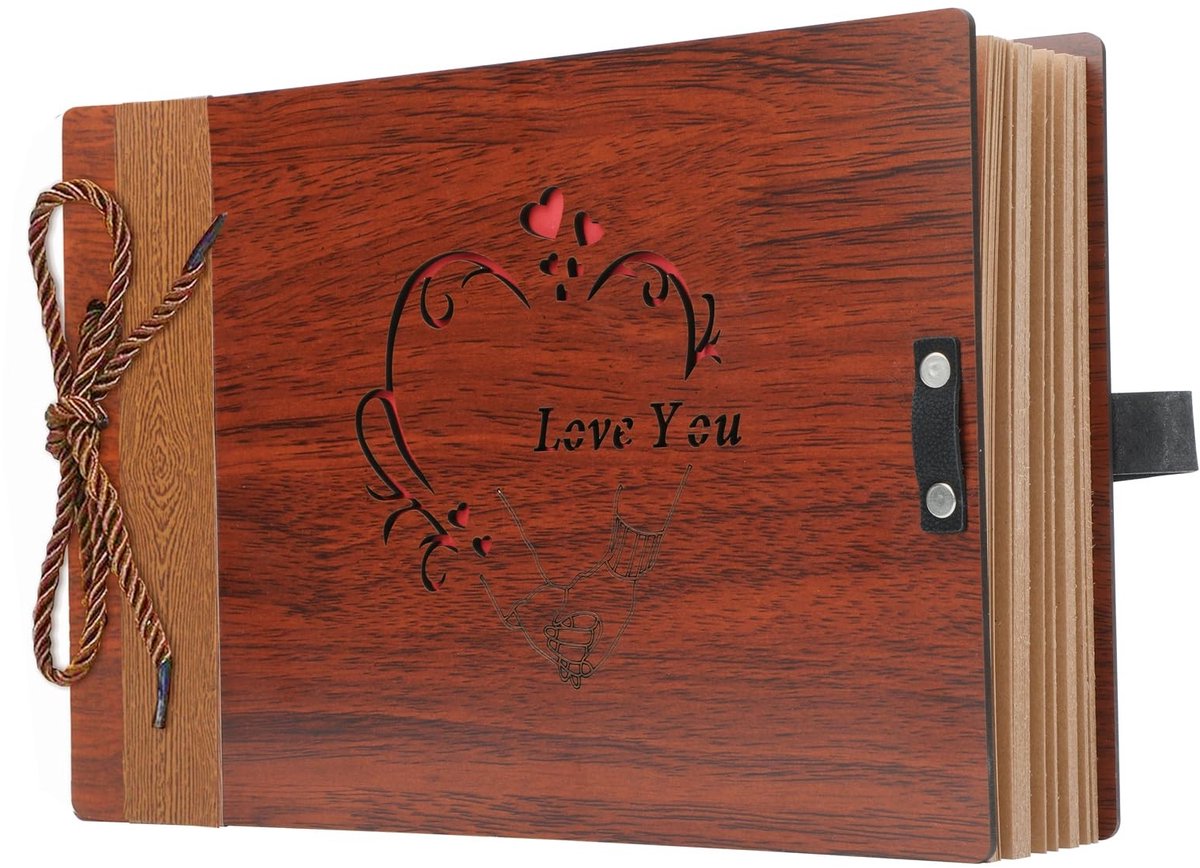 Omgoods - I Love You Fotoalbum, Houten DIY Album met 80 Pagina's