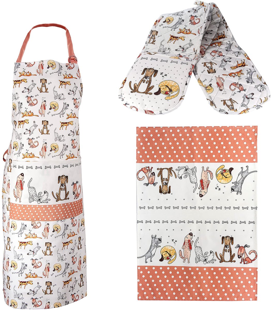 Omgoods - 3-delige Keukentextiel Cadeauset met Hondenprint