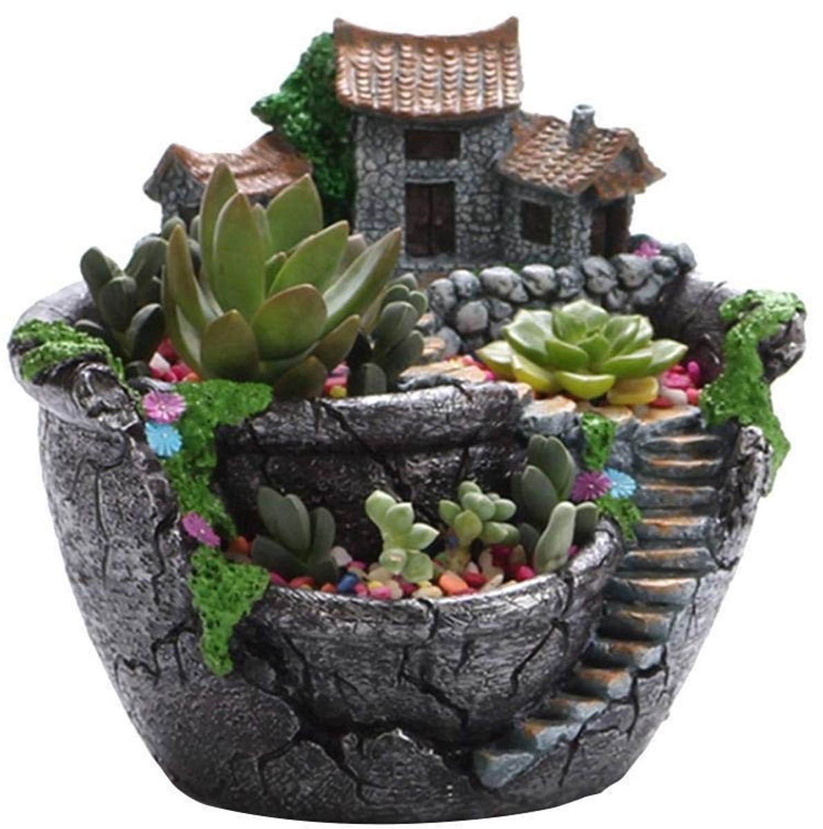 Omgoods - Creatieve Pot voor Vetplanten met Miniatuur Huis
