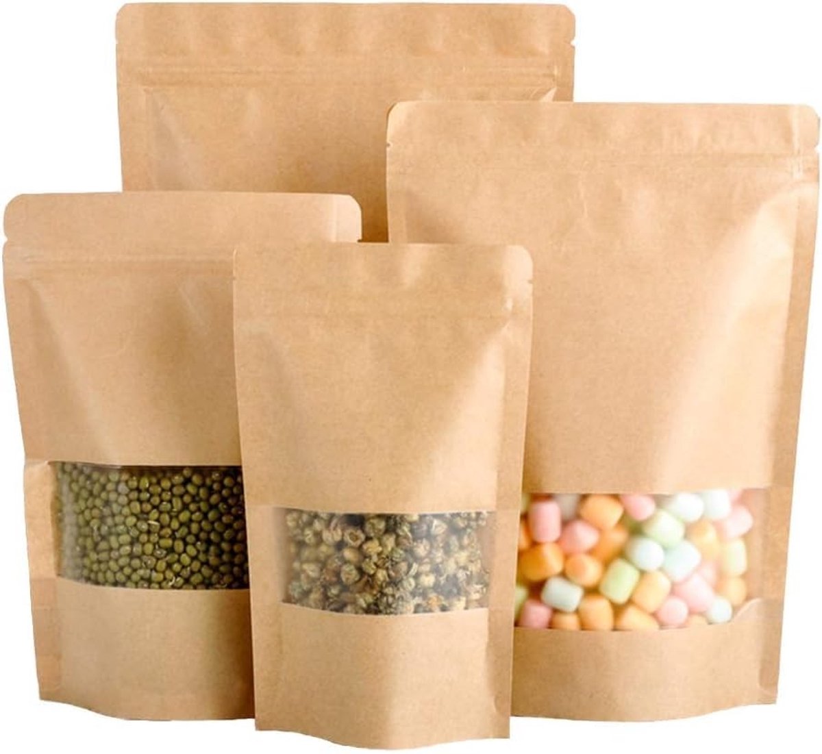 Omgoods - Resealable Kraft Zakjes voor Voedselopslag, 50 Stuks