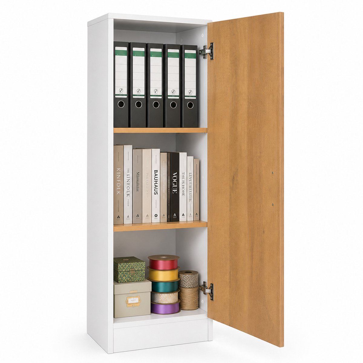 VCM Mehrzweckschrank mit 1 Drehtür, 38 x 114 x 32 cm, Wohnzimmerschrank, Büroschrank und Aufbewahrungsschrank mit 3 Fächer - Dilos