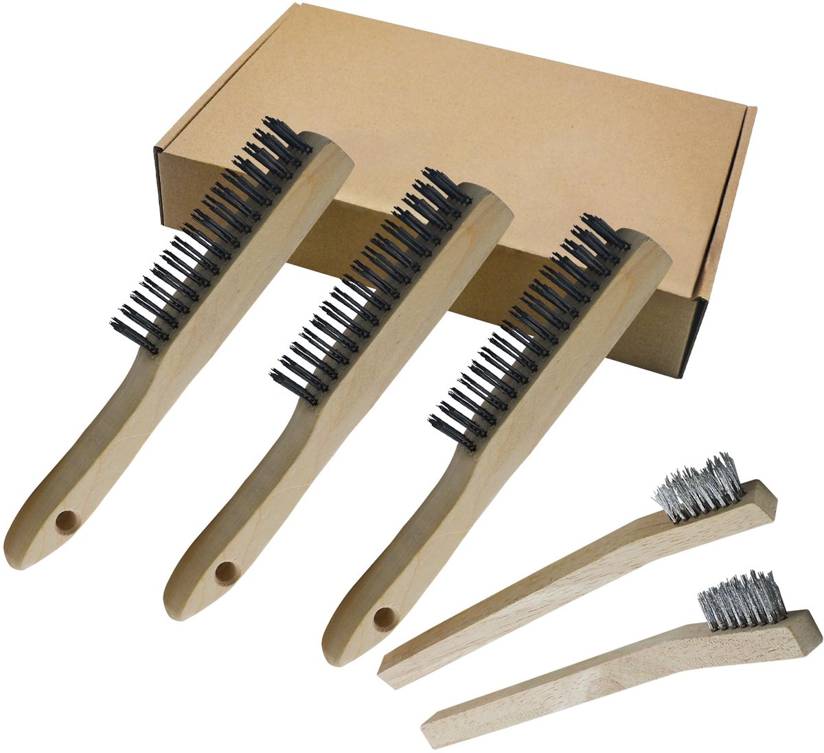 Omgoods - Set van 5 Handmatige Draadborstels met Houten Handvat