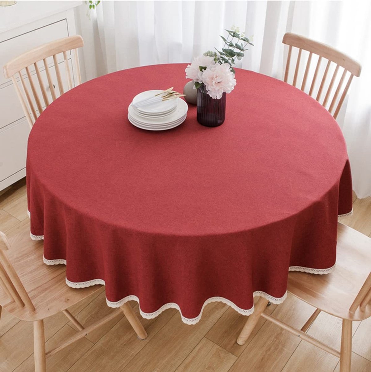Omgoods - Ronde Tafelkleed van Katoen en Linnen 220cm in Rood