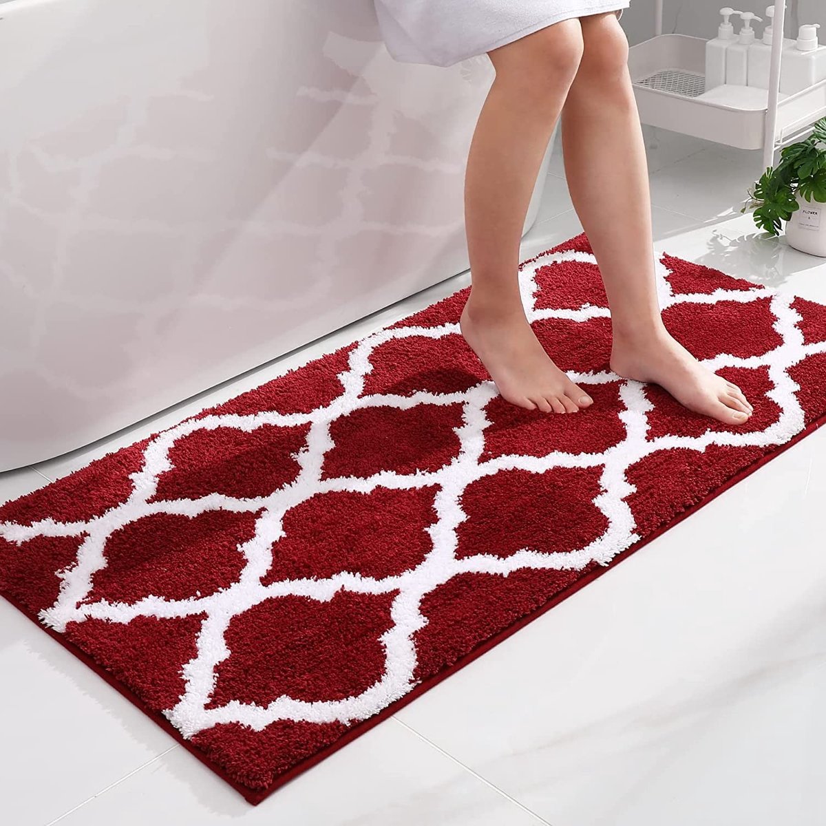 Omgoods - Fluffy Microvezel Badmat 60 x 120 cm, Wasbaar en Antislip, Wijnrood