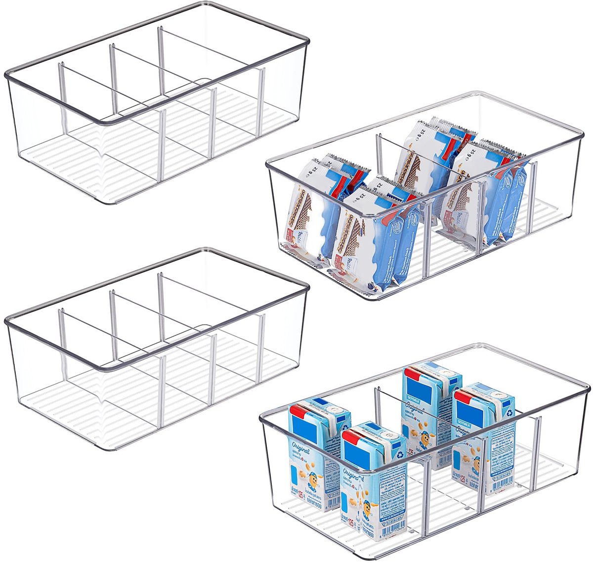 Omgoods- Koelkast-organizer met 4 vakken - BPA-vrije Opbergdoos - Stapelbare Voedselopbergdoos - Verwijderbare Verdelers - Perfect voor Snacks en Specerijen