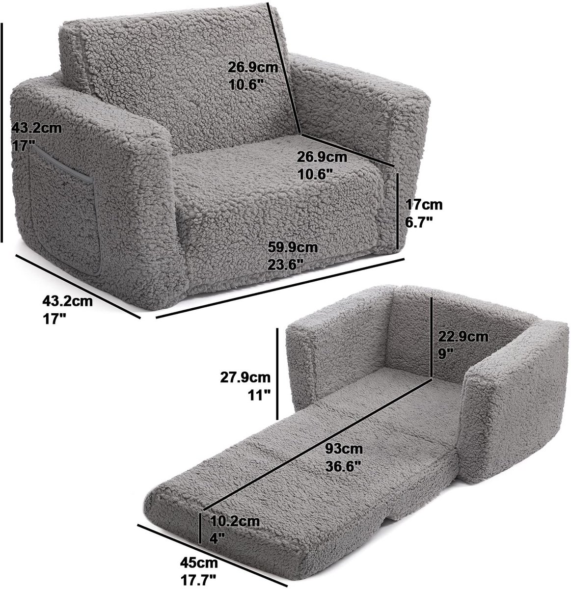 Omgoods - Kids Sofa Bed 2-in-1 Cuddly Sherpa voor Peuters