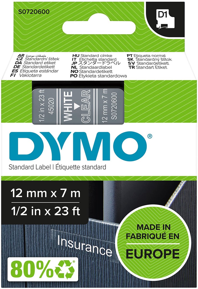 Omgoods - Transparante D1 Labels 12 mm x 7 m voor Labelmakers