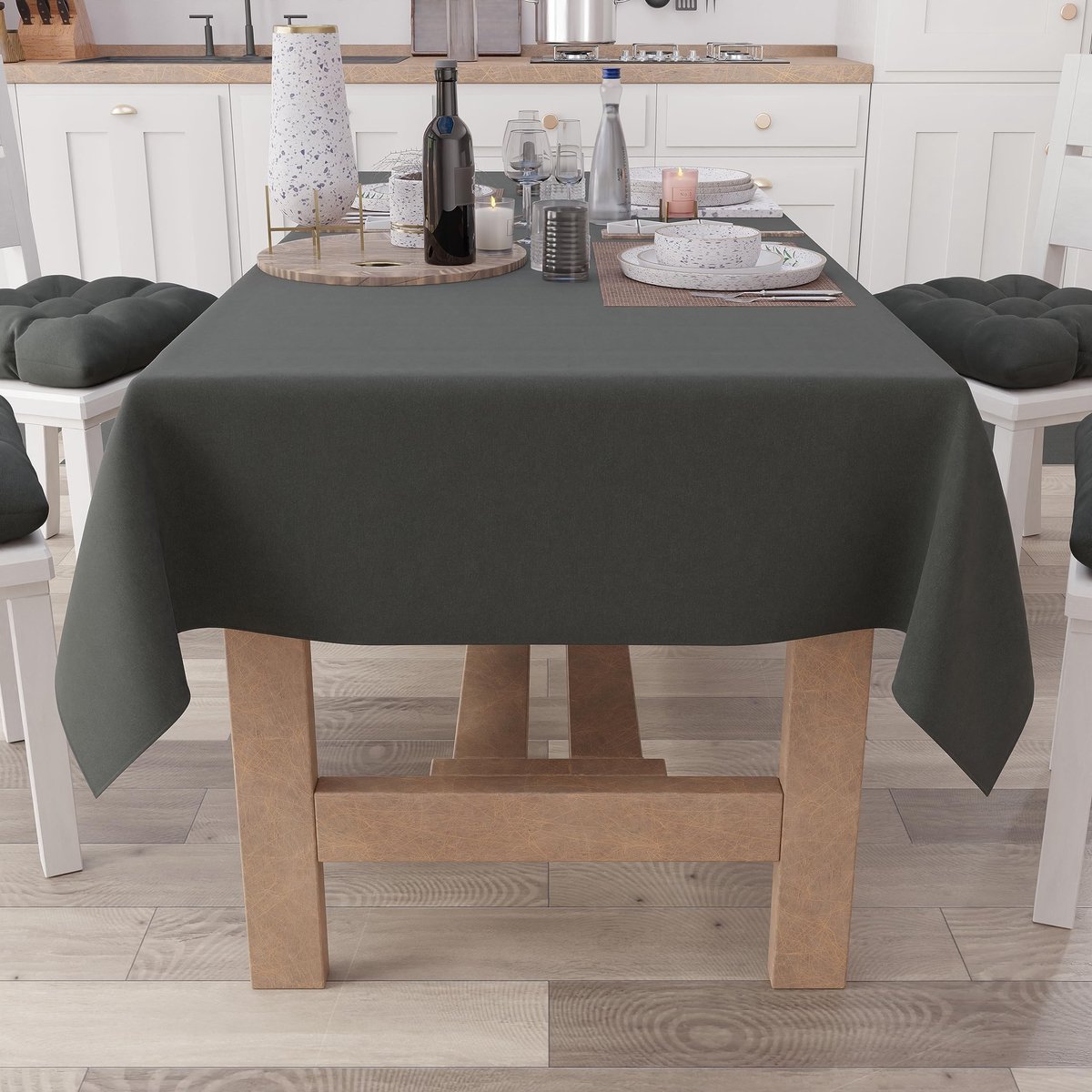 Omgoods - Effen Katoenen Tafelkleed Grijs voor 6 Personen 140 x 180 cm