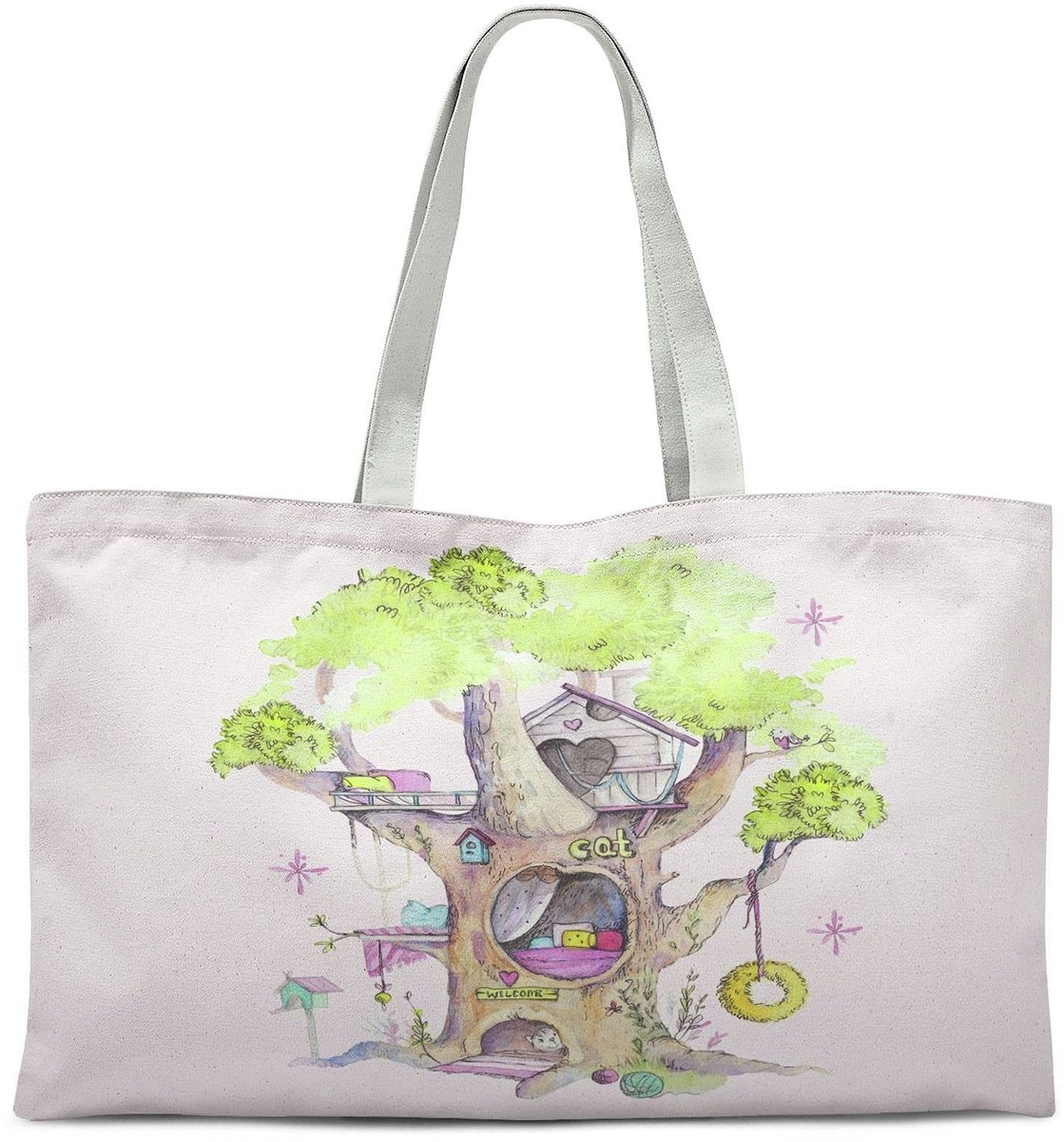 Omgoods - 100% Katoenen Geprinte Tote Bag, Herbruikbare Winkeltas