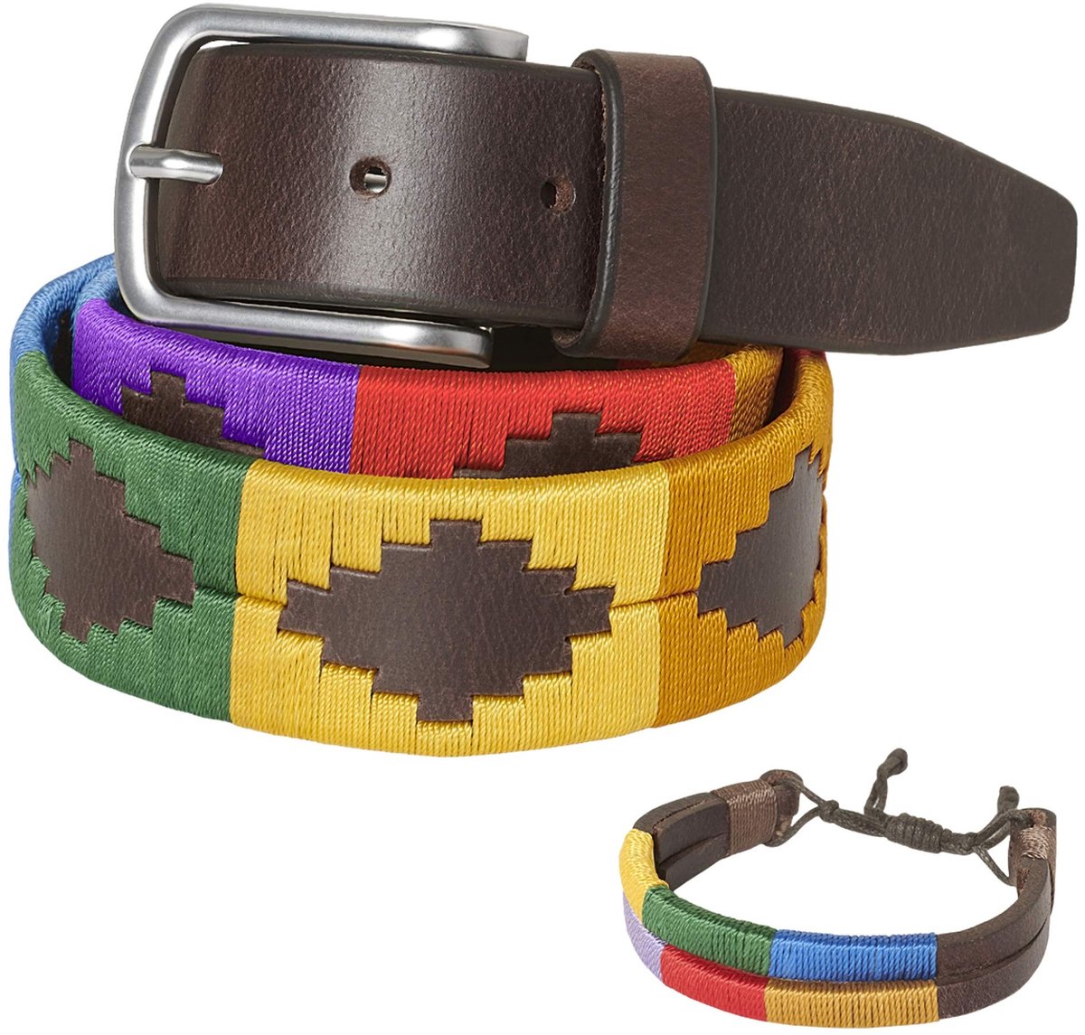 Omgoods - Multicolor Lederen Riem met Bijpassende Armband