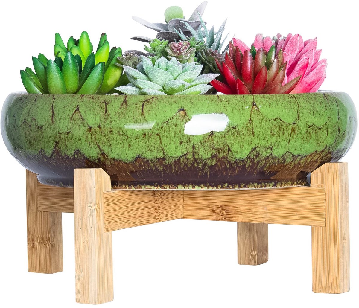 Omgoods - Grote Succulent Pot met Stand, Keramisch en met Afvoergat