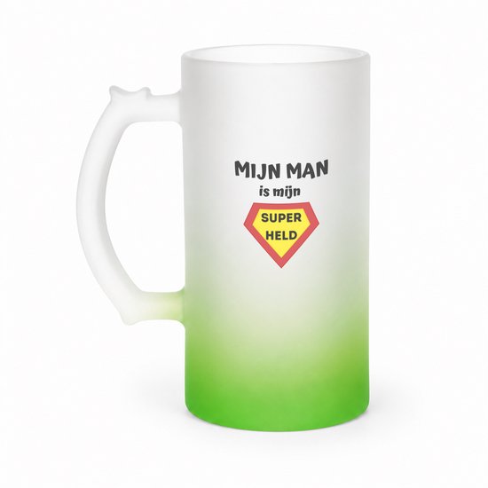 mijn man is mijn superheld bierglas frosted groen - 470 ml - Vriend ...