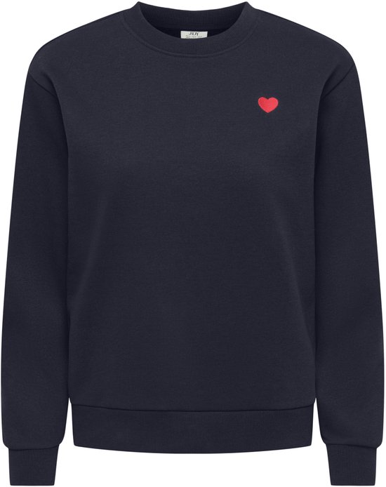 Donkerblauwe trui met een klein rood hartje op de linkerborst.