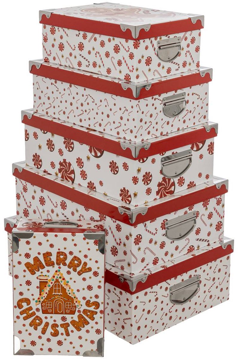 Set van 6 rechthoekige dozen met opdruk