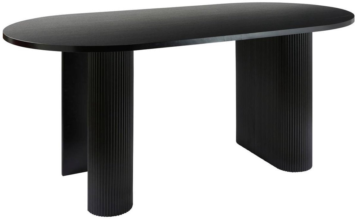 Atmosphera Créateur d'intérieur® Ovale eettafel voor 6 personen met houtlook en geribbeld onderstel OLOVA Noir