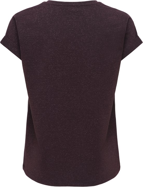 Donkerpaarse top met korte mouwen en glitterdetails.