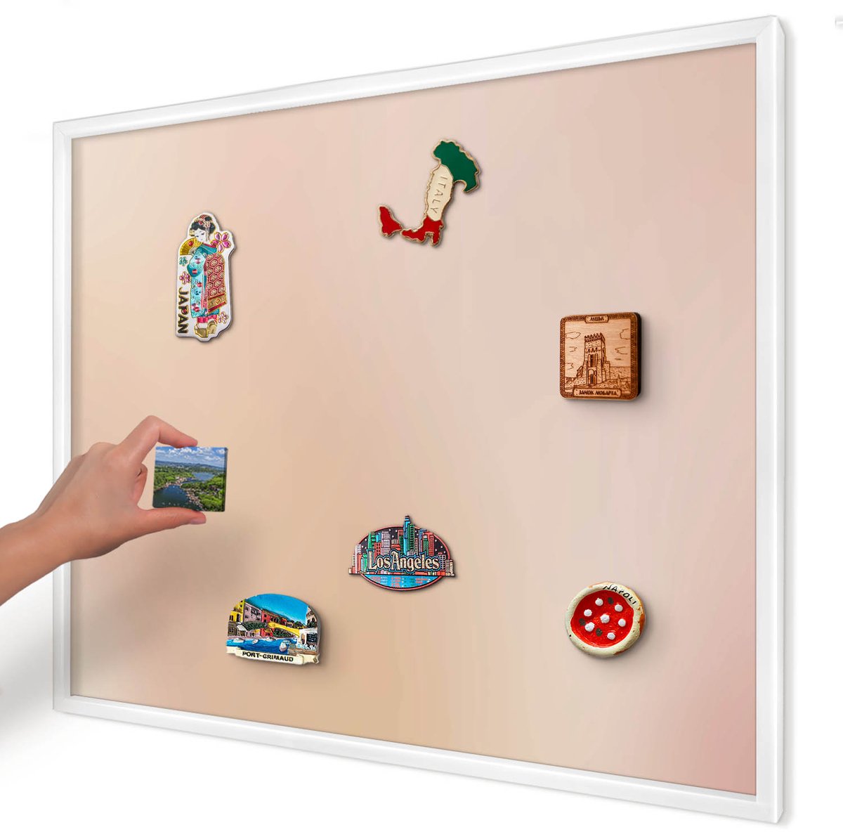 Artprintcave Beige Magneetbord mit Witte Lijst - 80x60 cm - Zachtbeige Magnetische Organizer - Minimalist Magneetbord Voor Foto's - Texturen