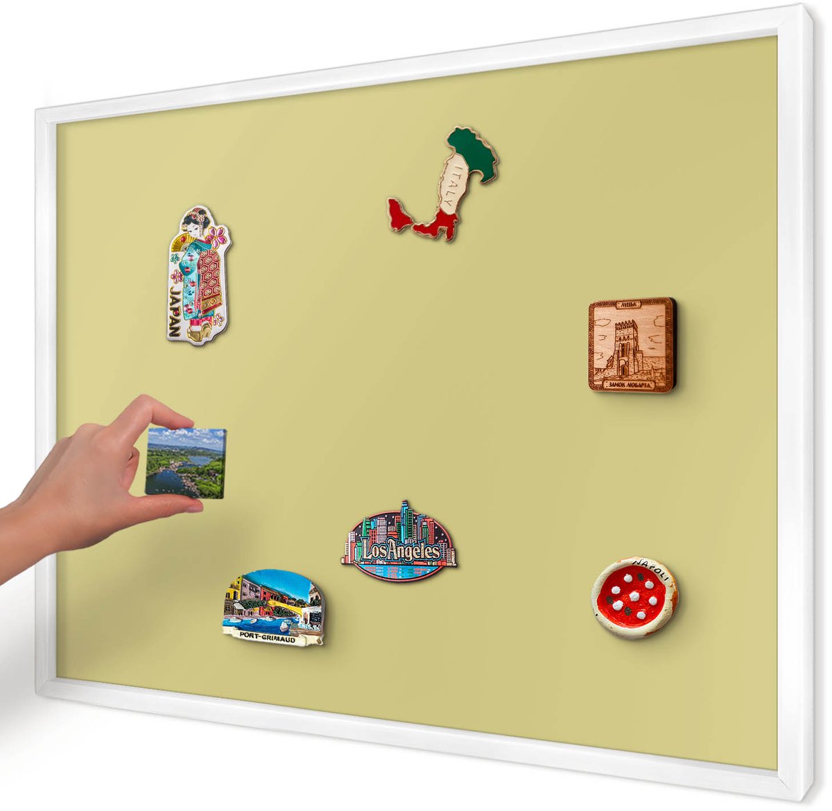 Artprintcave Geel Magneetbord mit Witte Lijst - 70x50 cm - Lichte Mosterd Memobord Keuken - Minimalist Magneetbord Voor Keuken - Achtergronden En Patronen