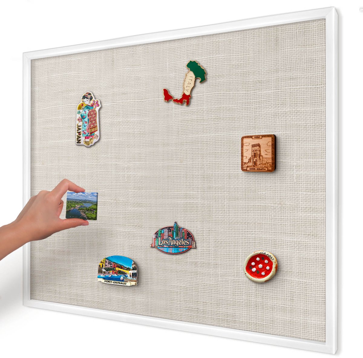 Artprintcave Beige Magneetbord mit Witte Lijst - 80x60 cm - Subtiele Elegantie Wandbord Magnetisch - Scandinavisch Magneetbord Voor Foto's - Texturen