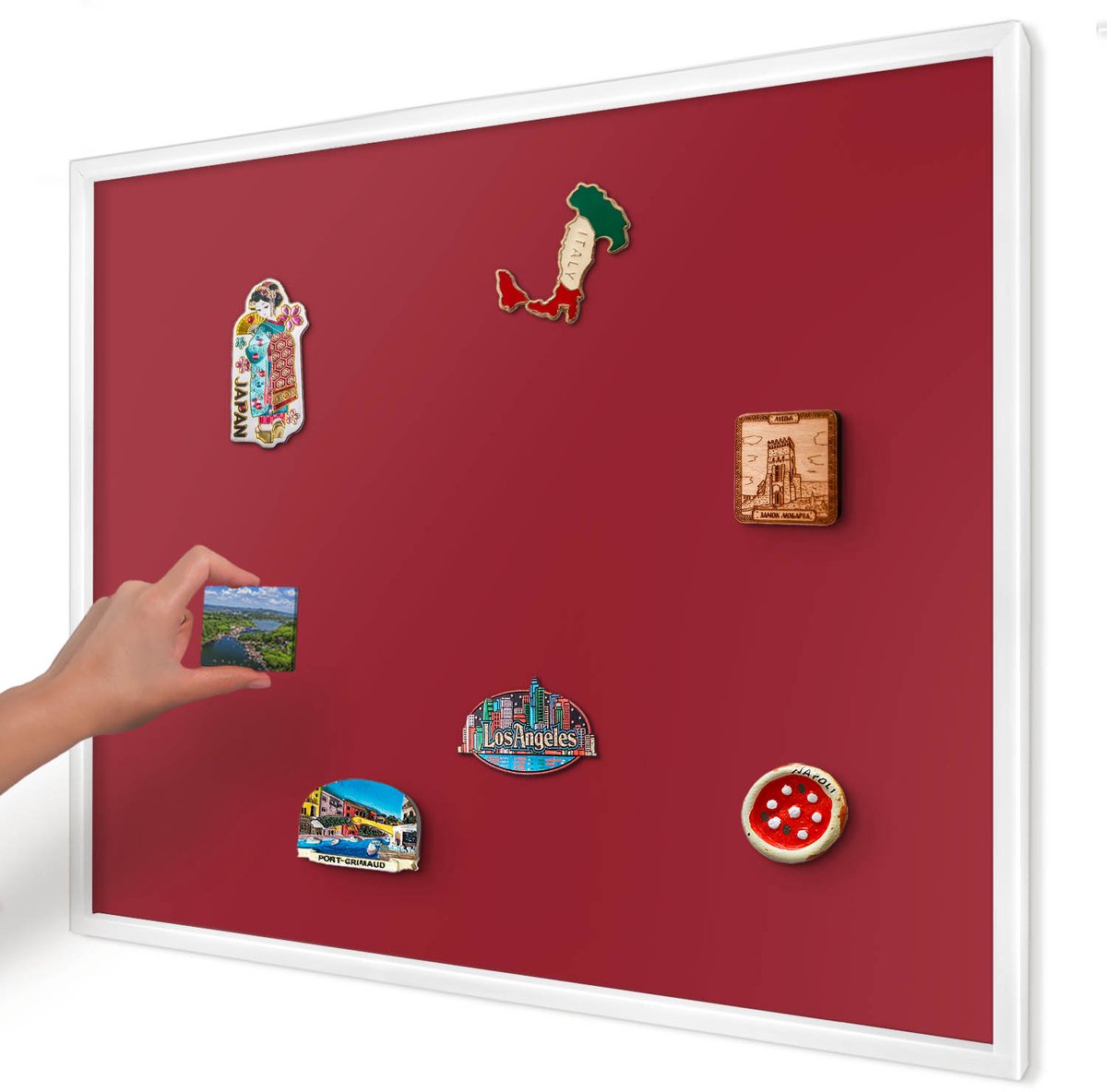 Artprintcave Bordeaux Magneetbord mit Witte Lijst - 80x60 cm - Licht Bordeauxrood Memobord Keuken - Minimalist Magneet Bord mit Frame - Achtergronden En Patronen