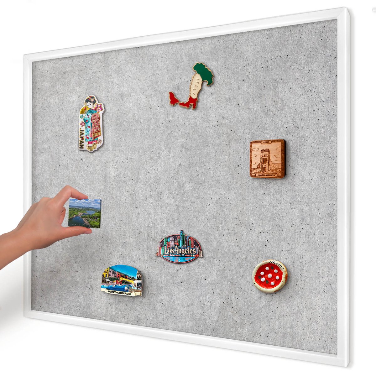 Artprintcave Grijs Magneetbord mit Witte Lijst - 80x60 cm - Grijze Textuur Wandbord Magnetisch - Minimalist Bord Voor Magneten - Texturen