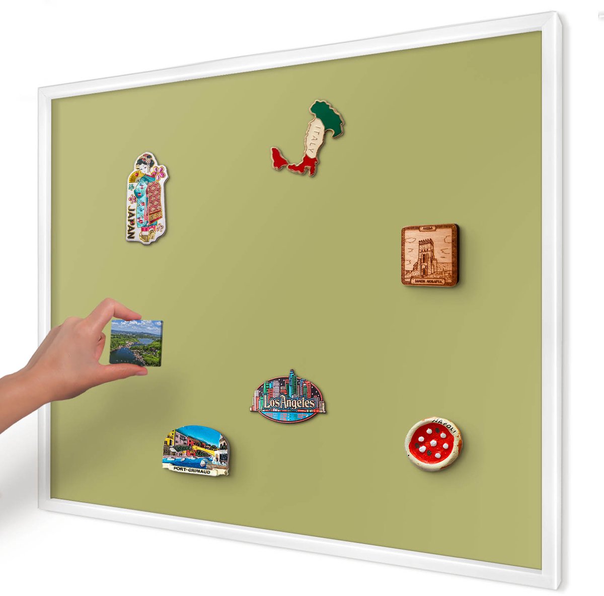 Artprintcave Groente Magneetbord mit Witte Lijst - 80x60 cm - Groene Vintage Memobord Keuken - Minimalist Wandbord Magnetisch - Achtergronden En Patronen