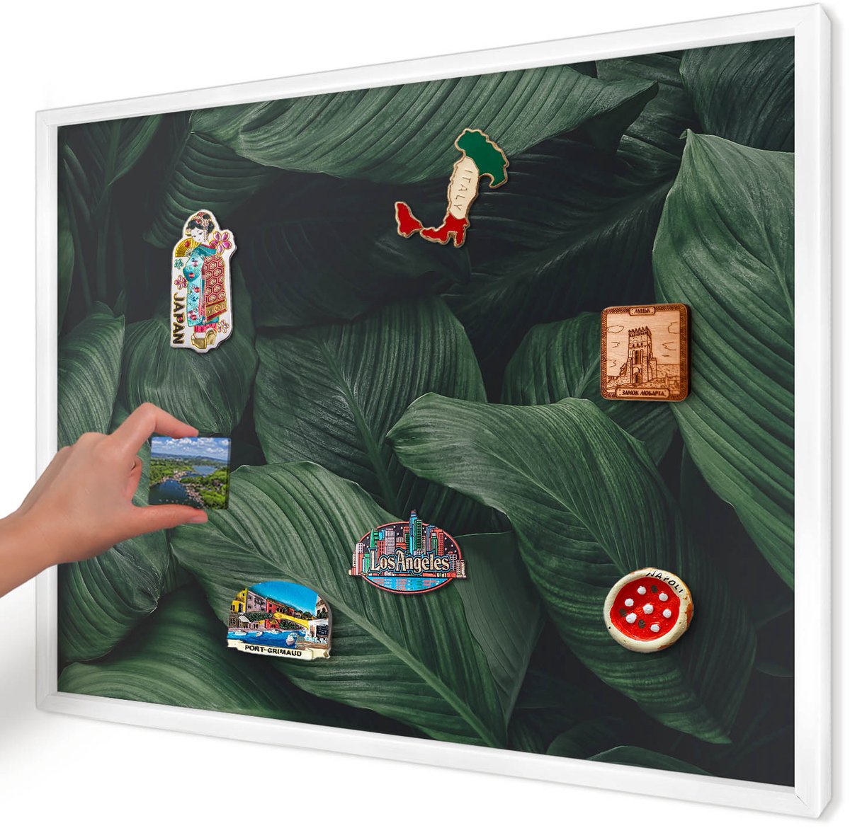Artprintcave Groente Magneetbord mit Witte Lijst - 70x50 cm - Het Groen Van De Natuur Magneetbord Voor Keuken - Fotografisch Magneet Bord mit Frame - Bloemen En Planten