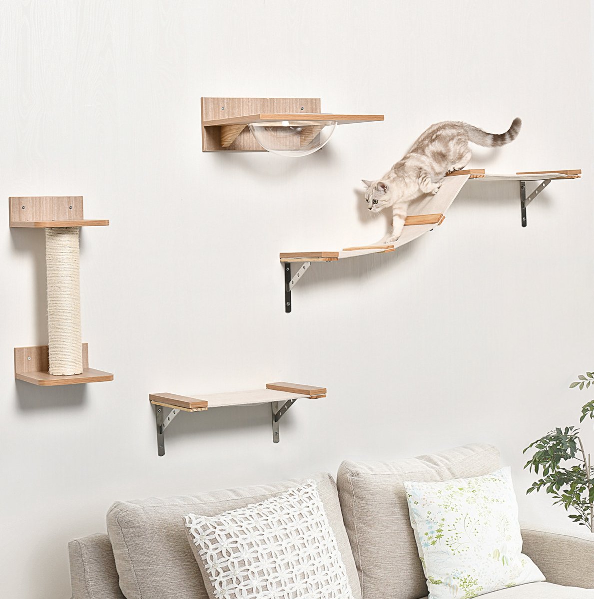 COVREO Krabmeubel set 100x25,5 cm bruin, sisal en hout wandmontage