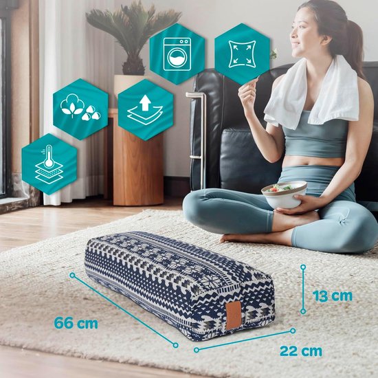 Hoekig Yoga Bolster - Meditatiekussen - Yogaoefeningen - Biologische Speltvulling - L67 cm - Stijl 1 — afbeelding 3