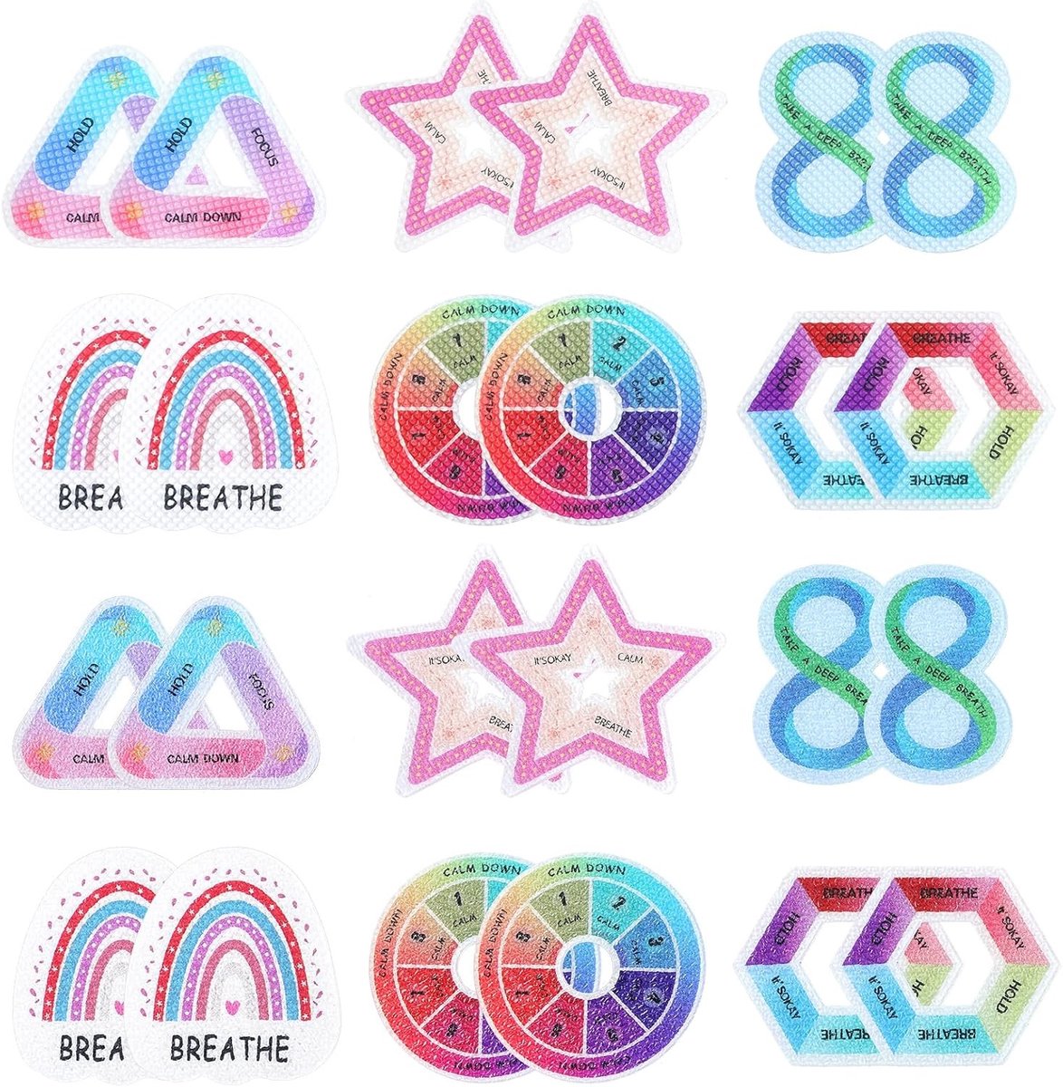 Set van 24 Sensorische Stickers voor Angstverlichting, Textuur en Kalmerende Strepen voor Stressvermindering, Mentale Gezondheid en Zintuiglijke Stimulatie