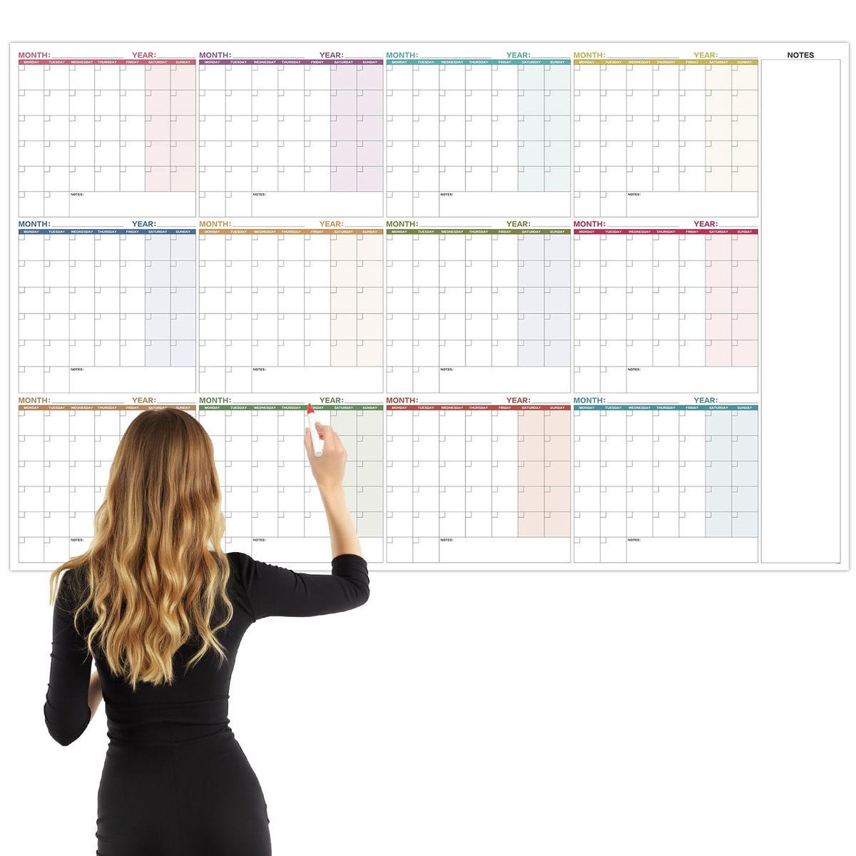 SnelShoppen - Wandplanner Ongedateerd Extra Groot 147,32 x 94 cm Gelamineerd 12 Maanden Droog Wissen Herbruikbare Wandplanner voor Thuis Kantoor Schoo