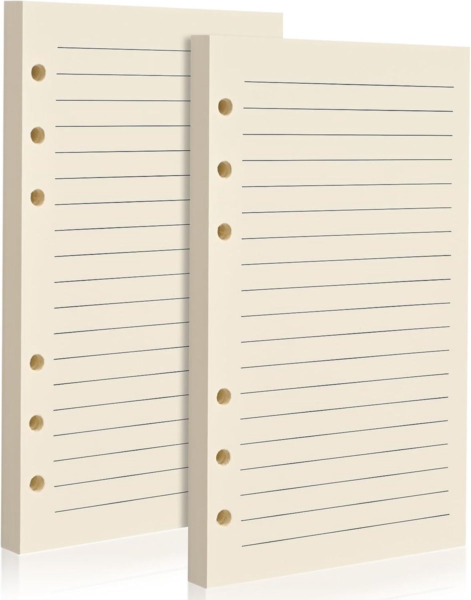 SnelShoppen - A6 6-Hole Gecoat Lijn Papier - 2 Pakketten - 80 Vellen Per Pakket - 100gsm Beige Notitieboek Navulling - Geschikt Voor A6 6-Ring Mappen,