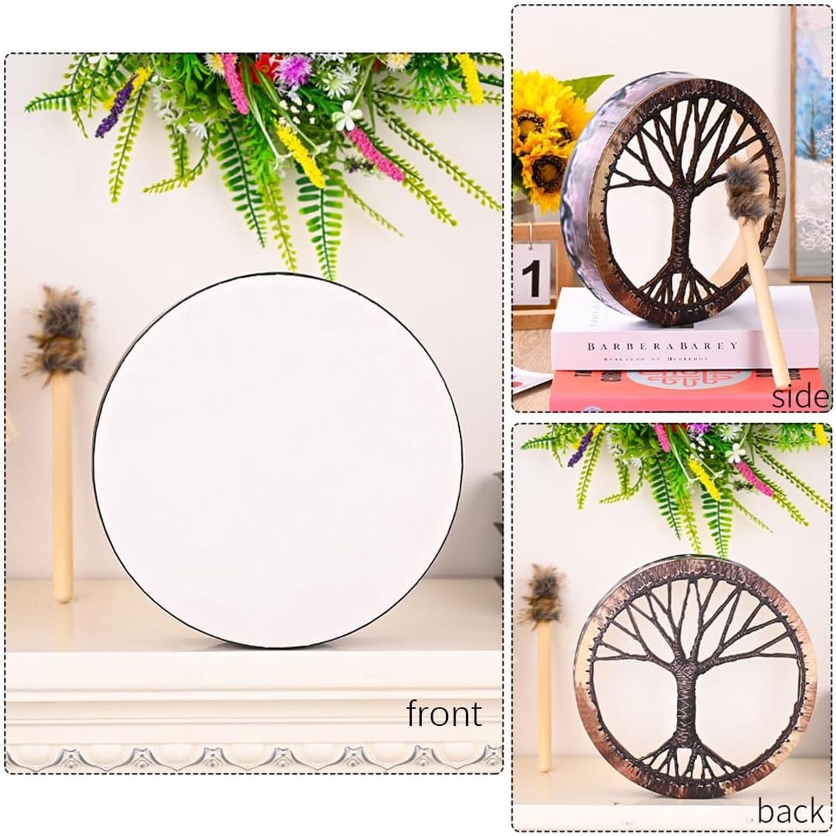 SnelShoppen - Sjamaantrommel 25 cm - Handgemaakte Trommel met Drumstick - Spirituele Basdrum van Polyester Imitatie Schapenvacht - Perfect voor Medita