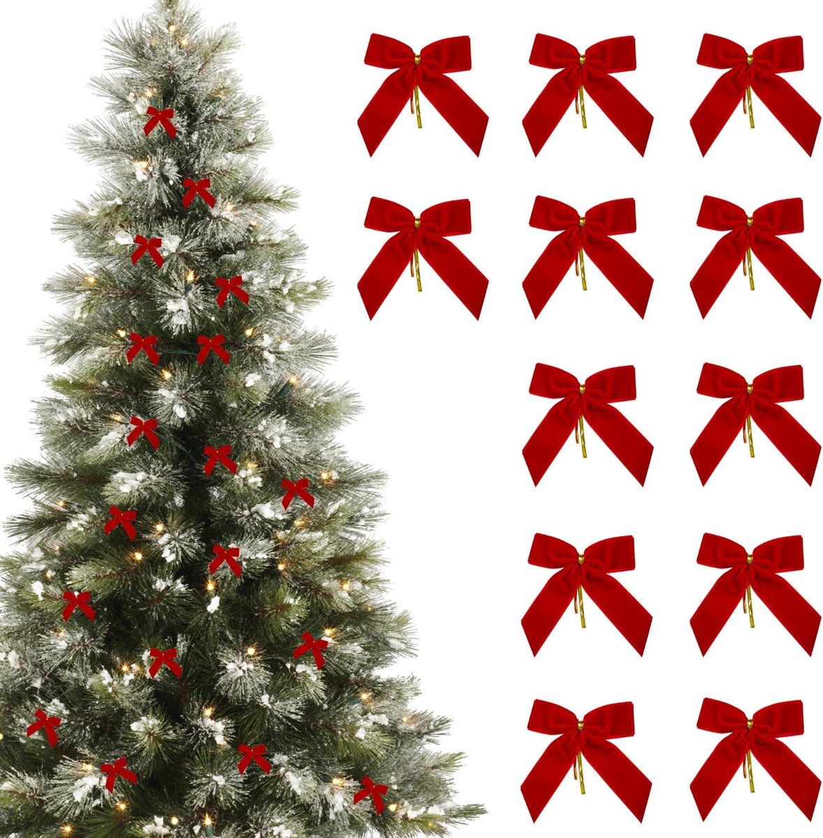 Kerstboom strikken - 12 stuks - rode fluwelen strikken - elegante decoratie voor kerst - ShopVlot