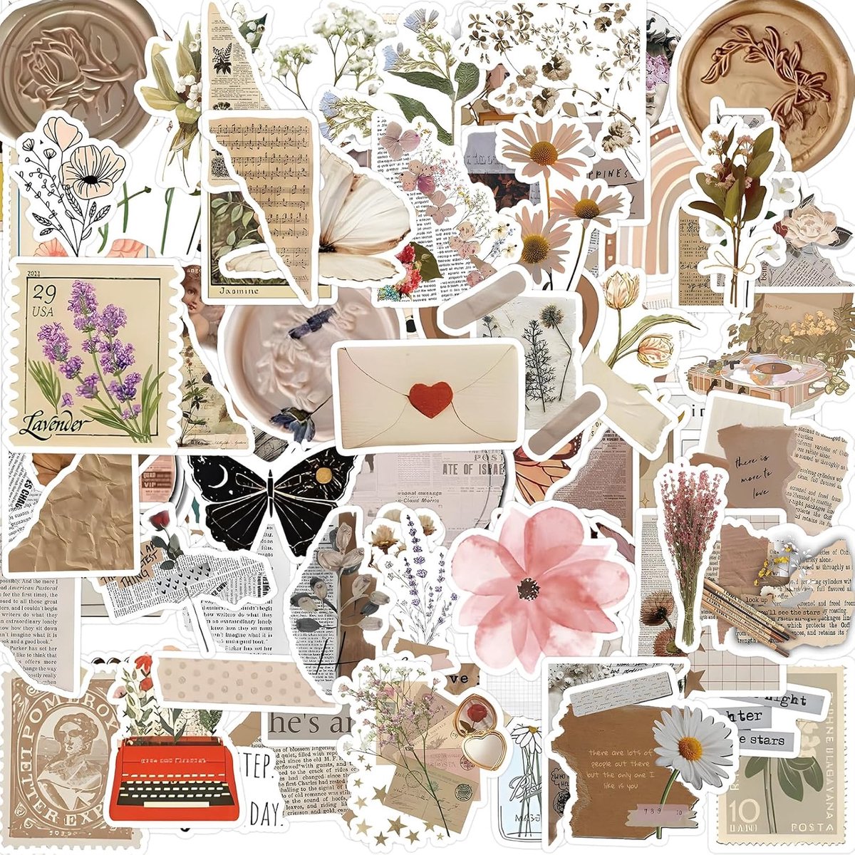 SnelShoppen - 230 Stuks Vintage Stickers Aesthetic Waterdichte Vinyl Stickers voor DIY Journal Scrapbook Foto Album Creatief Notitieboek Decoratie
