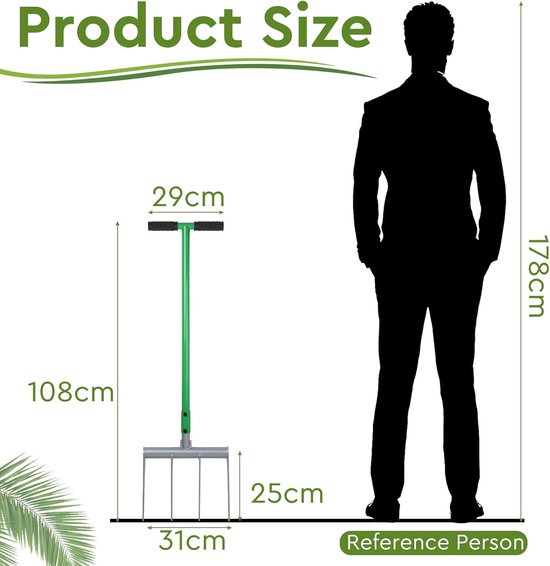 Grave fork voor harde en stenige grond, 31 x 107,5 cm, 4-tandige spade van hoog-mangaanstaal met 25 cm zinklengte en inclusief handschoenen voor tuinieren — afbeelding 5