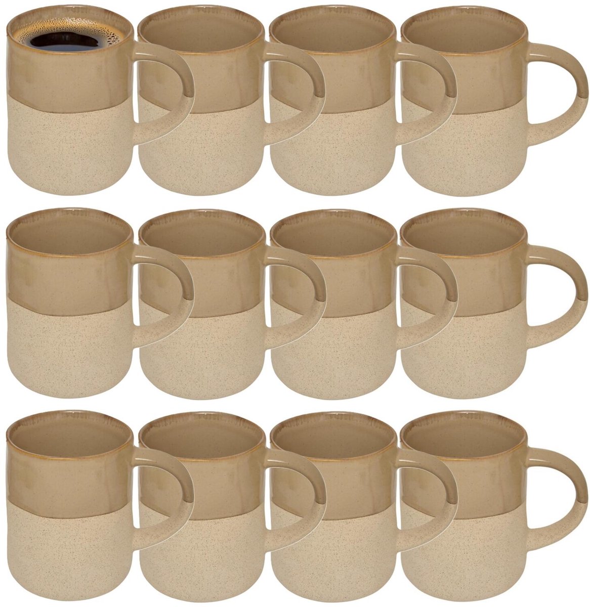 Secret de Gourmet koffie kopjes - Ancient Cairo - 12x stuks - taupe/beige - 340 ml - mokken - keramiek - met stijlvol decoratie motief
