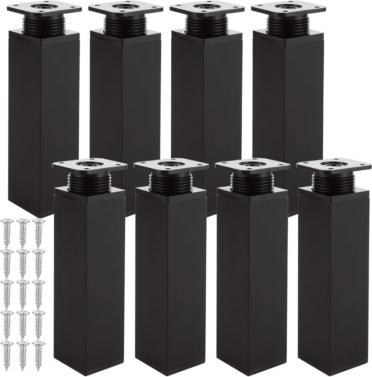 SnelShoppen - Set van 8 Verstelbare Hoekige Meubelpoten Hoogte Verstelbaar 40 x 40 x 150 mm Zwarte Meubelpoten Aluminium Leggers voor DIY Meubels