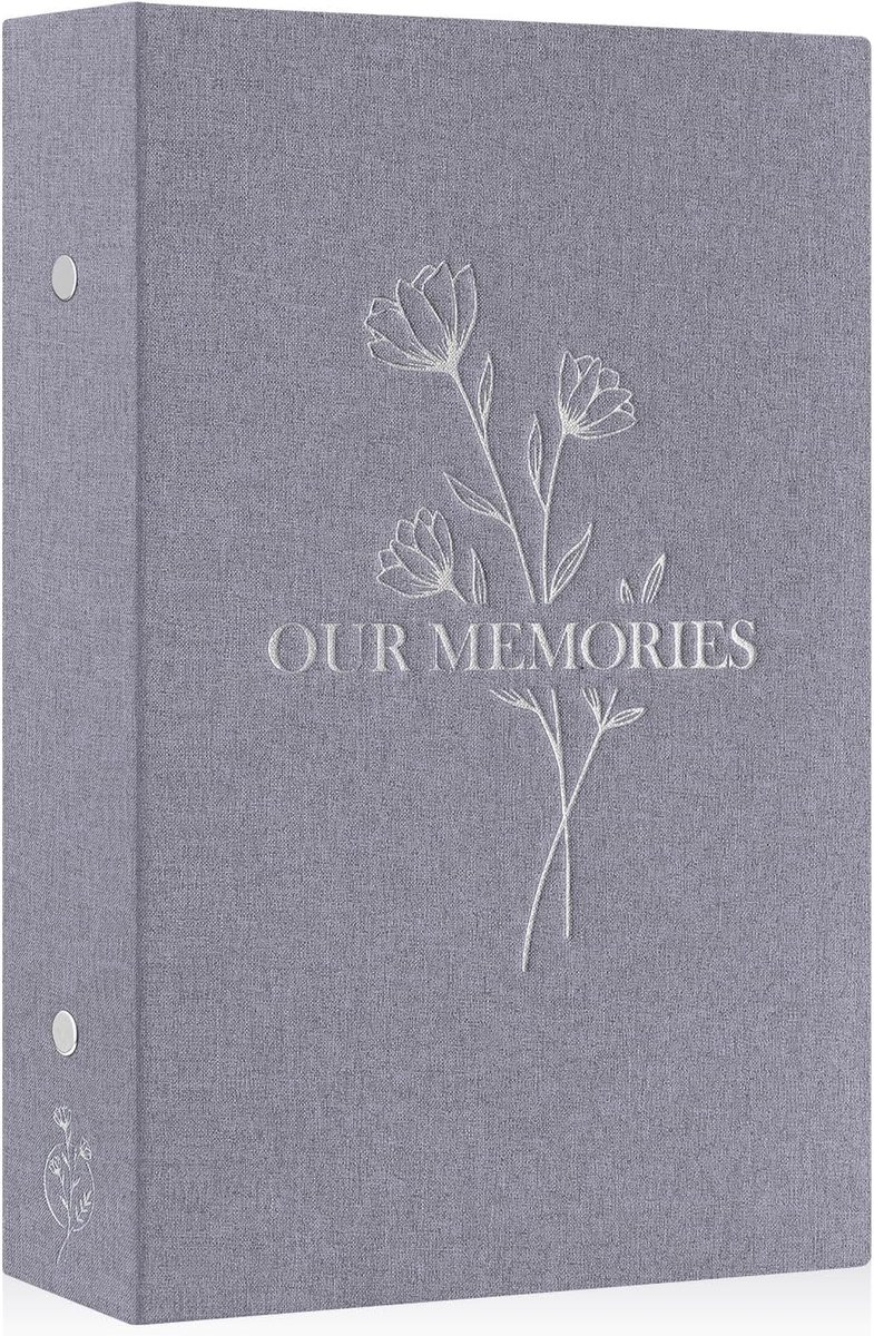 SnelShoppen - Fotoalbum 10 x 15 cm - Geschikt voor 300 Foto's - Invoervakken - Leren Kaft - Voor Landschapsfoto's - Grijs - Onze Herinneringen