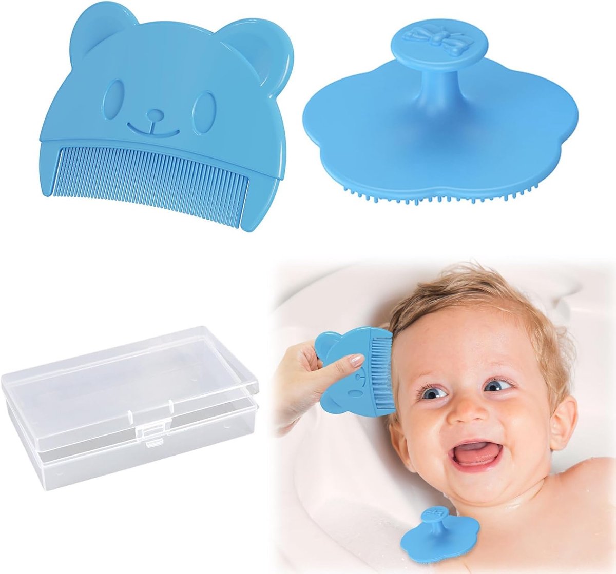 SnelShoppen - 2 Stuks Babyborstels, Babyaccessoires, Baby Kam, Haarborstel, Silicone Baby Badborstel, Zachte Massage voor Hoofdhuid, Geschikt voor Pas