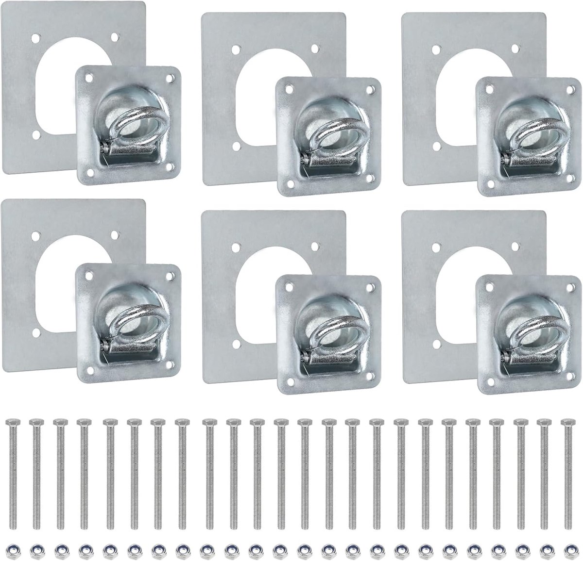 SnelShoppen - Set van 6 Lashing Eyelets voor Trailers met Tegenplaat en Schroeven, Galvaniseerde Lashing Eyes tot 800 kg, Voor Veilig Laden en Bevesti