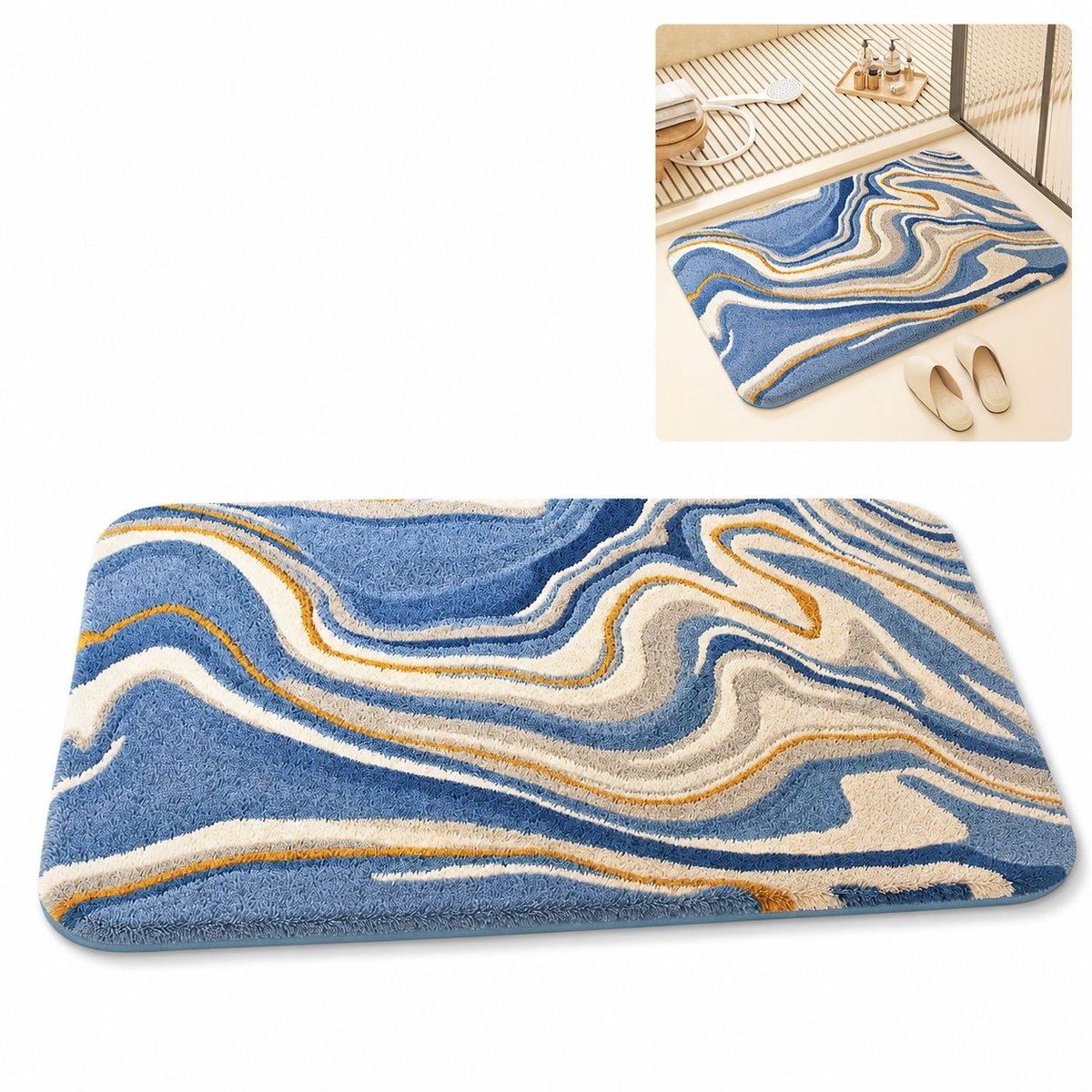 VHV-Badmat - Schattige en Antislip Badkamermat 40x60 cm van Zacht Imitatie Kasjmier met Snelle Absorptie en Comfortabele Antislip Onderkant voor Toilet en Hal - Blauw