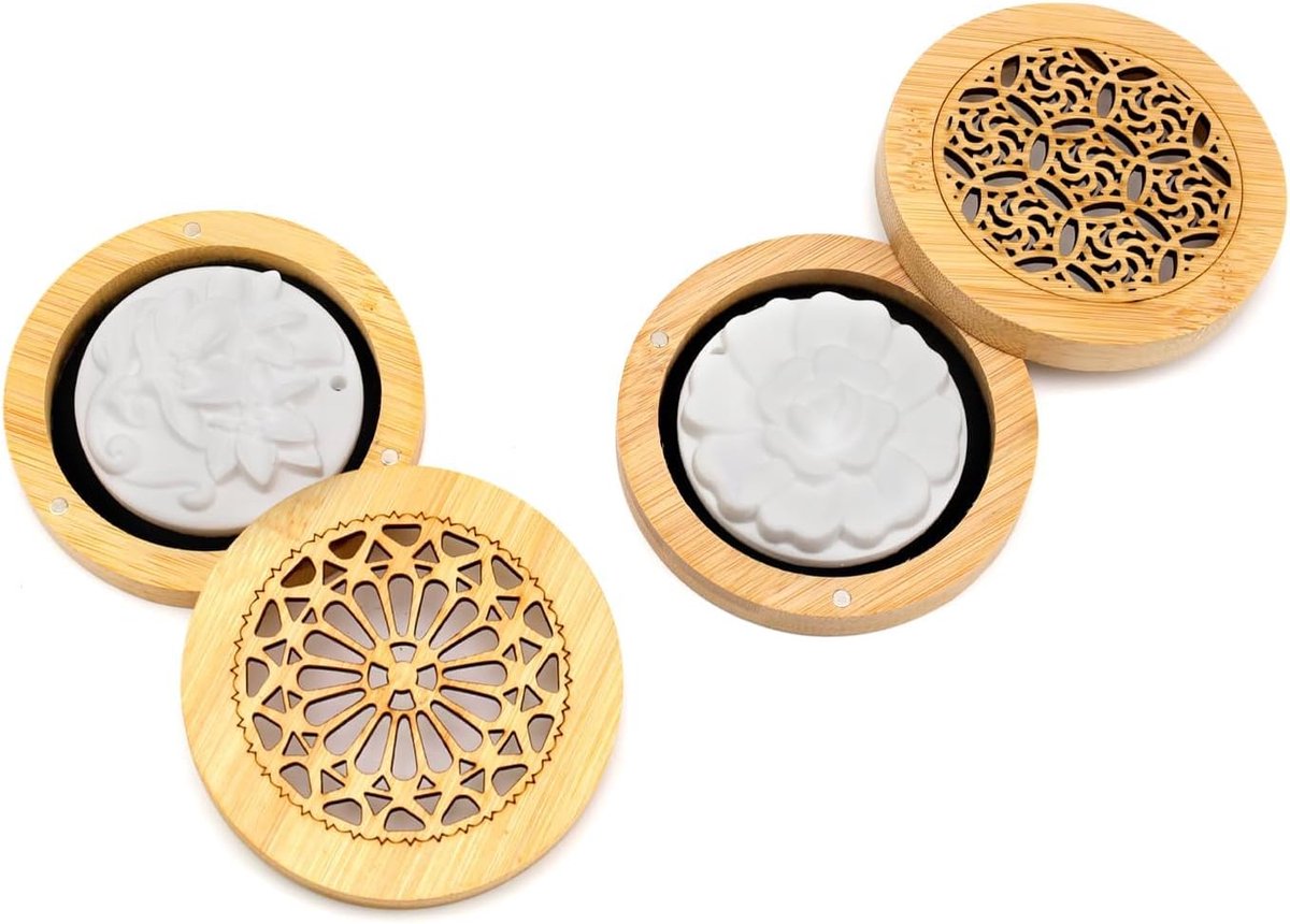 SnelShoppen - 2 Stuks Geurstenen Luchtverfrisser Houten Diffuser met 2 Aroma Stenen Ornament Geurstones voor Woonkamer Badkamer Slaapkamer
