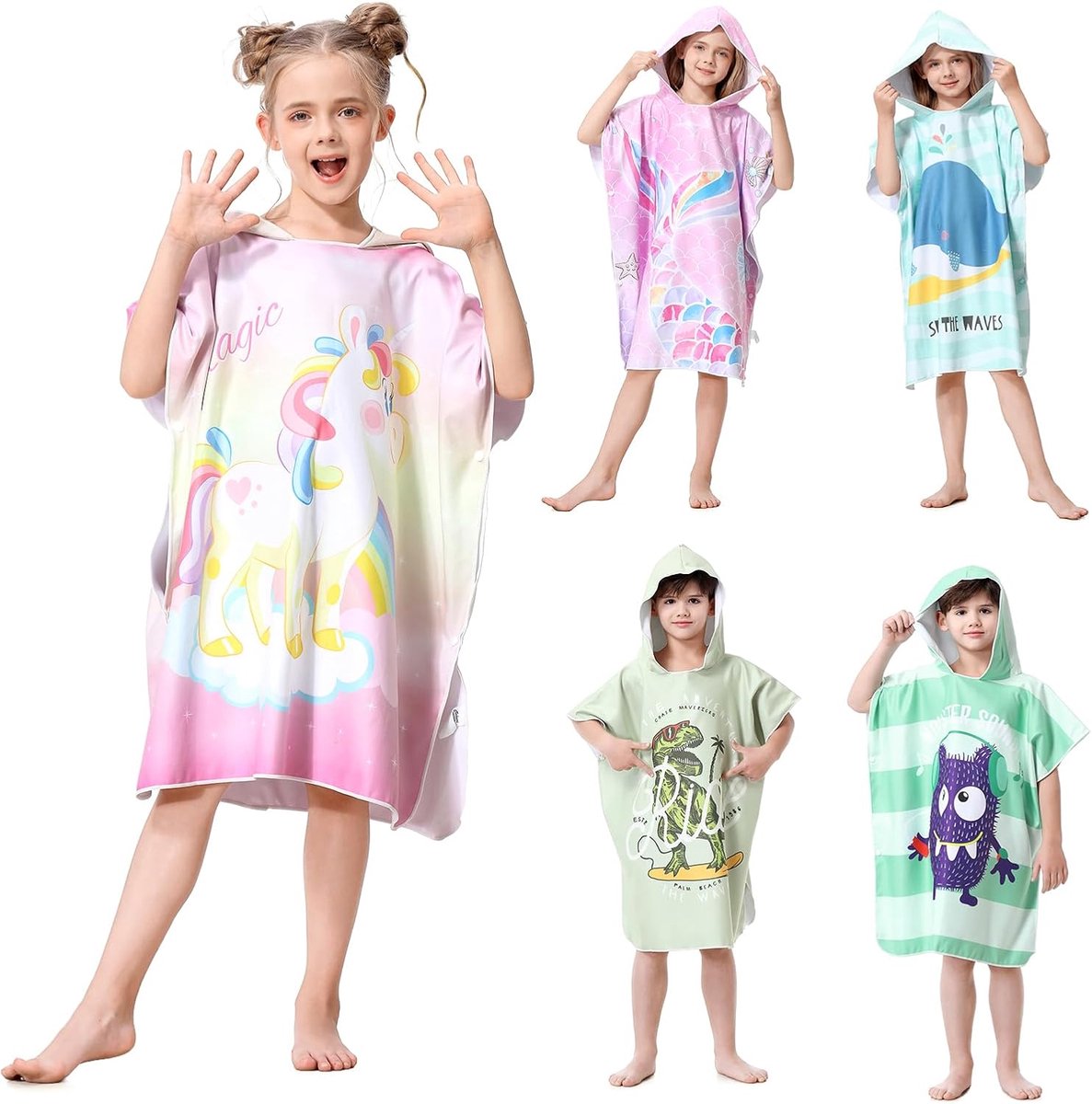 SnelShoppen - Poncho Badhanddoeken voor Kinderen, Sneldrogend Microfiber, Kappen Badstof voor Meisjes en Jongens, Warme Wrap voor Badkamer, Zwembad en