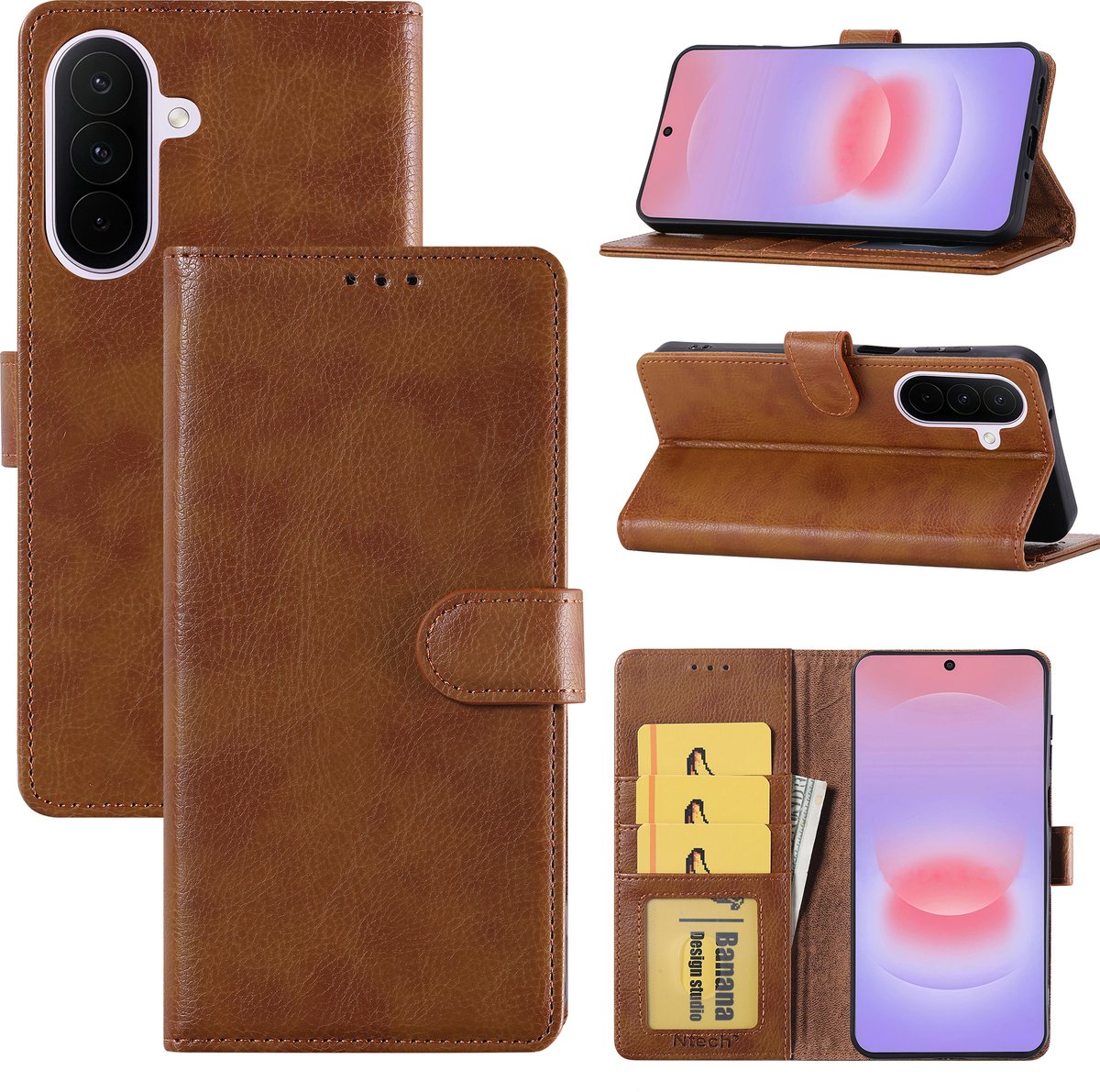 Hoesje geschikt voor Samsung Galaxy A27 Hoesje Bruin Bookcase – Ntech Wallet Case met Pasjeshouder & Magneetsluiting Beschermhoes – Schokbestermende Flip Cover